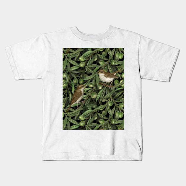 Nightingales in the olive tree Kids T-Shirt by katerinamk